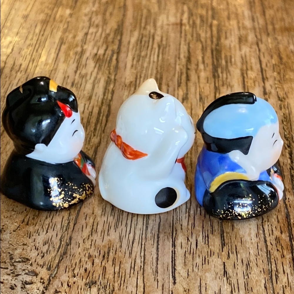 Japanese Miniature Ceramic Good Luck Figurines-Fukusuke, Maneki Neko, Otafuku - Picture 10 of 15